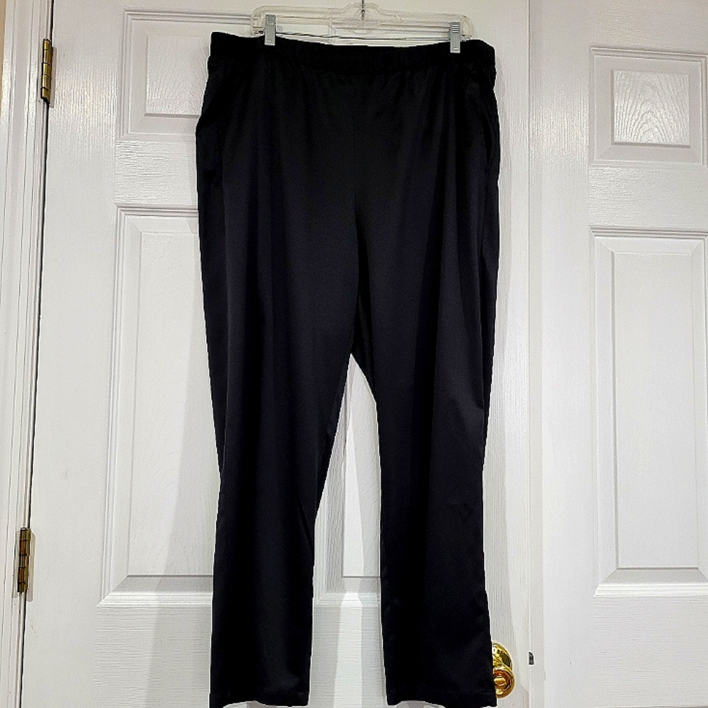 Eileen Fisher pull on black silky pants,  szL. Elegant, flattering, Exellent con